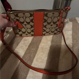 Coach Brown and Orange Signature Crossbody Bag